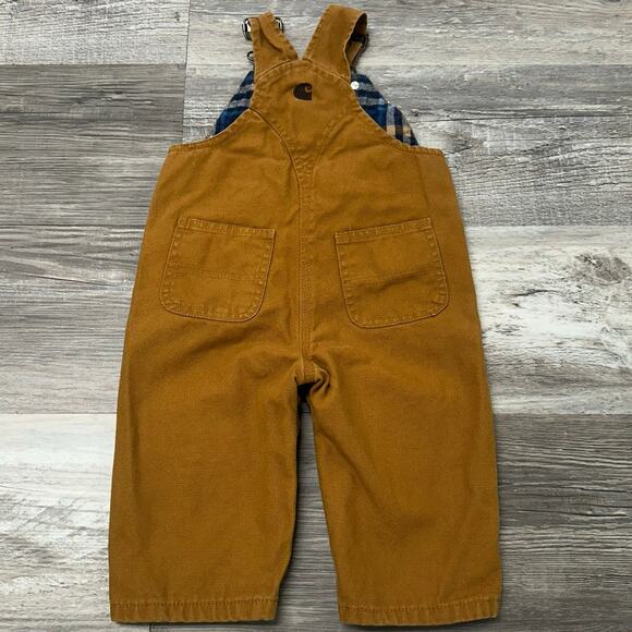 Carhartt Tan 9M Babies Utility Plaid Lined Double Knee Duck Canvas Bib Overalls - Picture 2 of 13